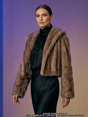 Vintage Faux Fur Crop Jacket L Pockets Swing Coat Luxury Regina Glenara Glenoit